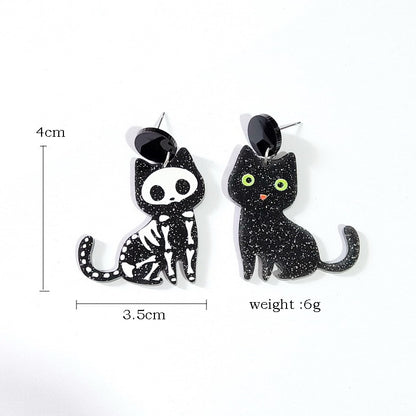 Halloween Women Fashion Glitter Skull Cat Earrings