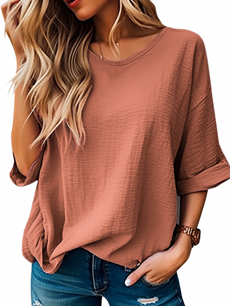 Summer Women Casual Round Neck Short Sleeve Blank T-Shirt