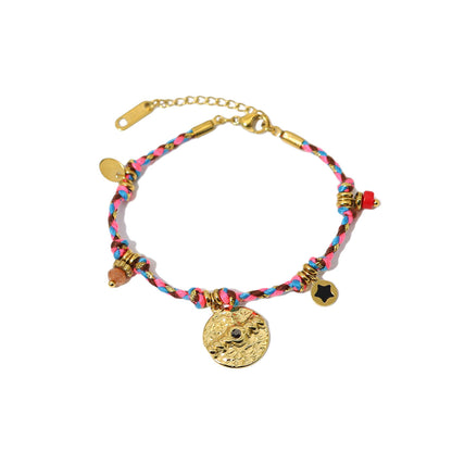 Pulsera de monedas de acero inoxidable de 18 quilates estilo bohemio