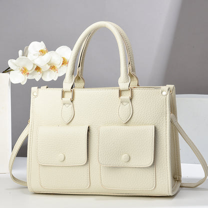 Bolso de mano informal de color liso con doble bolsillo para mujer