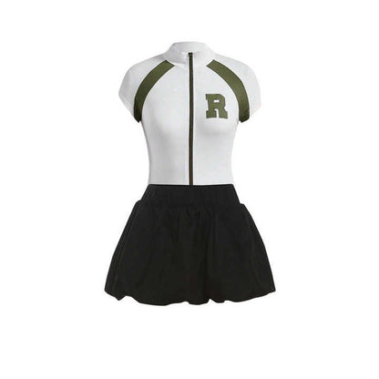 Women Casual Short Sleeve Zipper T-Shirt and Tutu Skirt Set