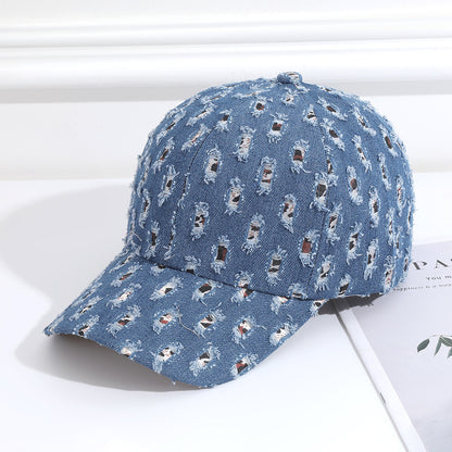 Gorra de béisbol vaquera rasgada informal para mujer