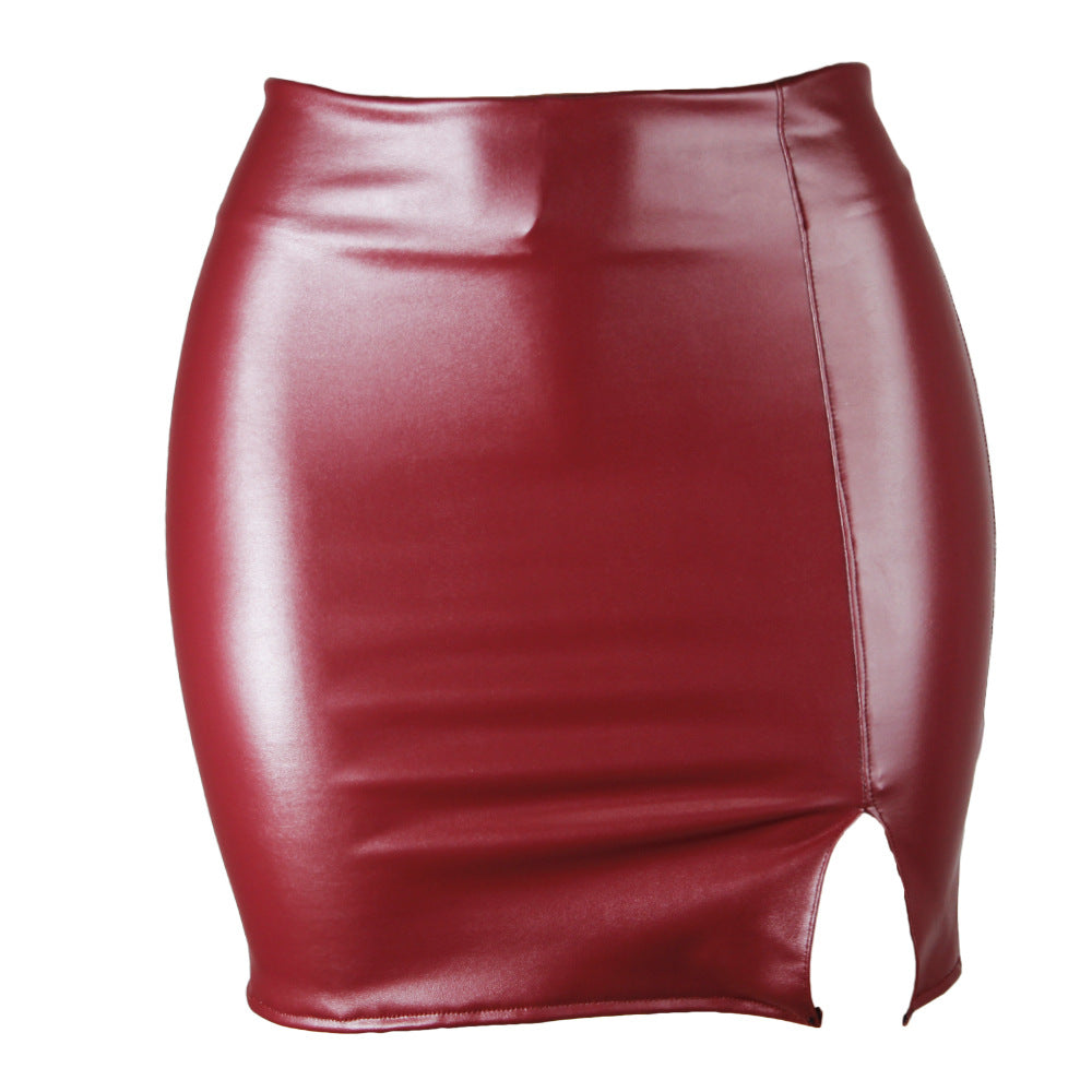 Women Sexy Solid Color High Waist PU Skirt