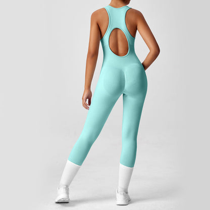 Women's Yoga Solid Color Hollow Out Sleeveless Jumpsuit