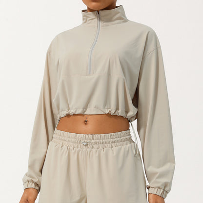 Veste de yoga décontractée à col montant et demi-fermeture éclair pour femme