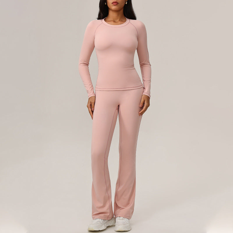 Women Yoga Solid Color Long Sleeve Trousers Set