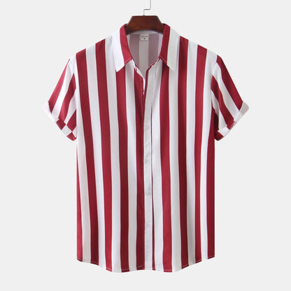 Men's Casual Vacation Stripe Print Short Sleeve Shirt