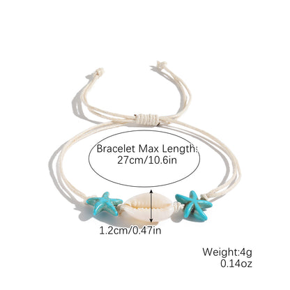 Women Fashion Boho Woven Knot Natural Shell Bracelet