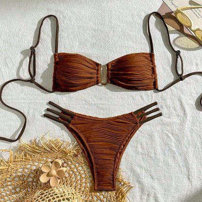 Maillot de bain bikini à lacets et blocs de couleurs tendance pour femme - Sexy et élégant