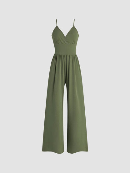 Women Casual Solid Color V-Neck Spaghetti Strap Jumpsuits