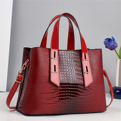 Sac à main décontracté de grande capacité pour femme, couleur unie, motif crocodile