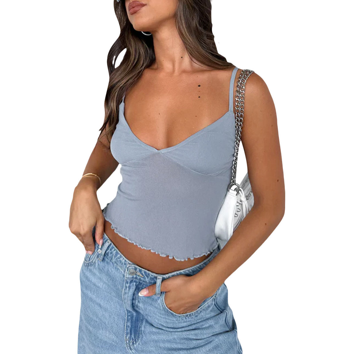 Women Fashion Sexy Mesh Stitching Camisole Crop Top