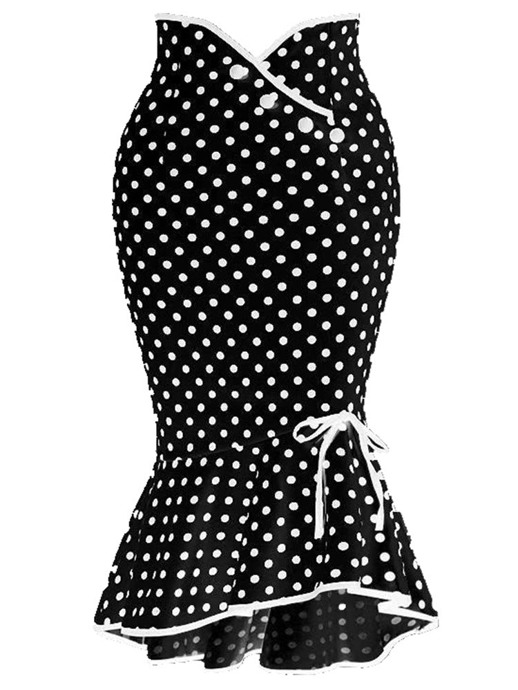 Falda de cola de pez con cordones, estampado de lunares, elegante y sexy para mujer