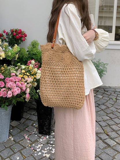 Sac tissé creux au crochet pour femme avec motif floral