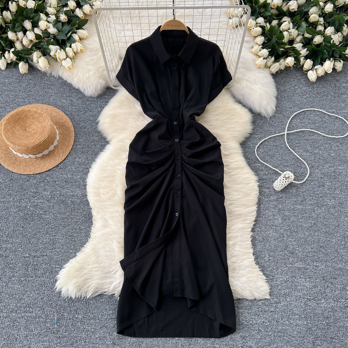 Vestido plisado informal de color liso a la moda para mujer