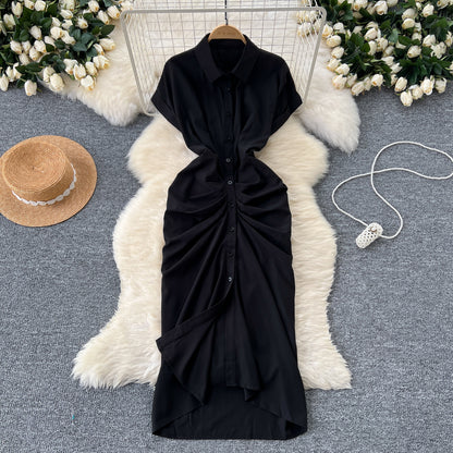 Vestido plisado informal de color liso a la moda para mujer
