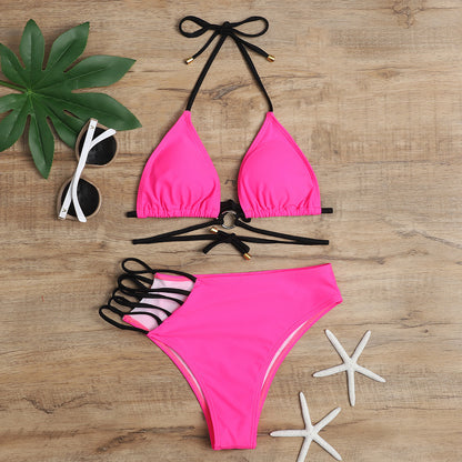 Traje de baño de bikini con cuello halter y estampado de leopardo sexy para mujer