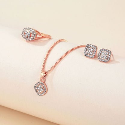 Women Fashion Geometric Alloy Jewelry Set with Necklace Ring Earrings