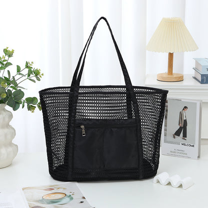Bolso de playa de malla de color liso para mujer, ideal para viajes y ocio.