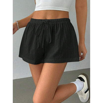 Short d'été décontracté à rayures et cordon de serrage pour femme - Bermuda ample en polyester