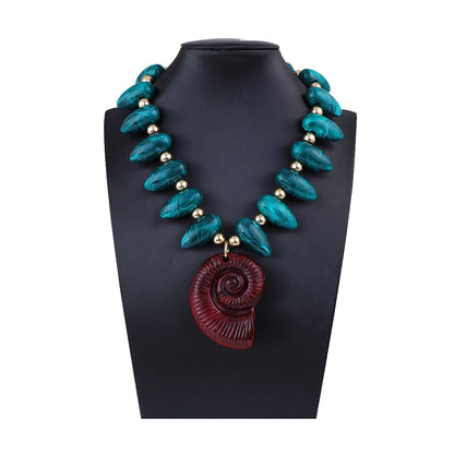 Women Fashion Exaggerated Vacation Multicolor Beaded Conch Pendant Sea Necklace