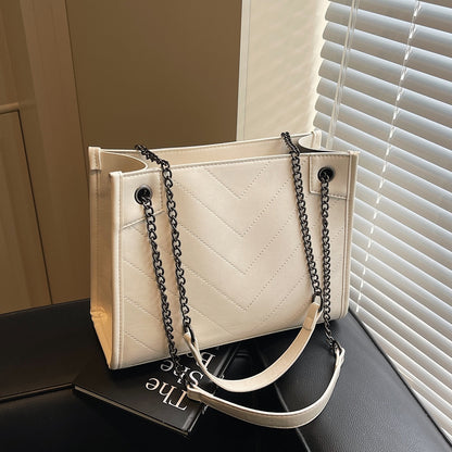 Sac fourre-tout décontracté en cuir de couleur unie pour femme, grande capacité