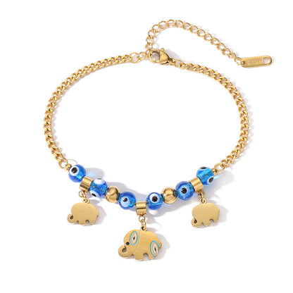 Pulsera con colgante de elefante y cuentas de ojo malvado para mujer
