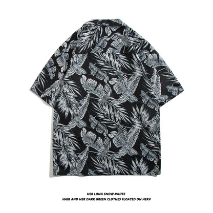 Men Casual Vintage Vacation Hawaii Tiny Flower Print Short Sleeve Lapel Shirt