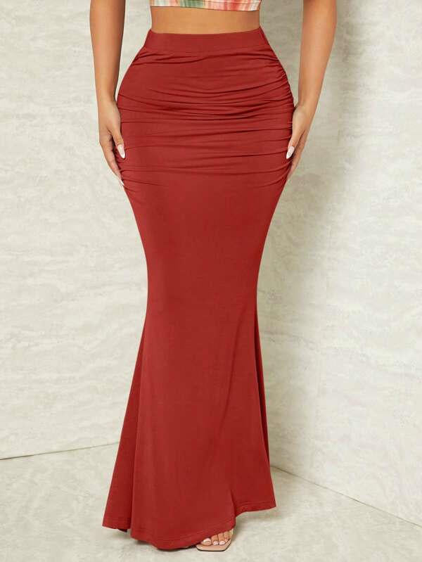 Women Fashion Sexy Solid Color Pleated High Waist Skirt
