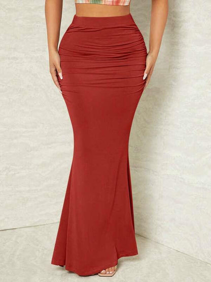 Women Fashion Sexy Solid Color Pleated High Waist Skirt