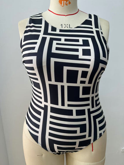 Traje de baño de una pieza con bloques de color sexy de moda para mujer, talla grande