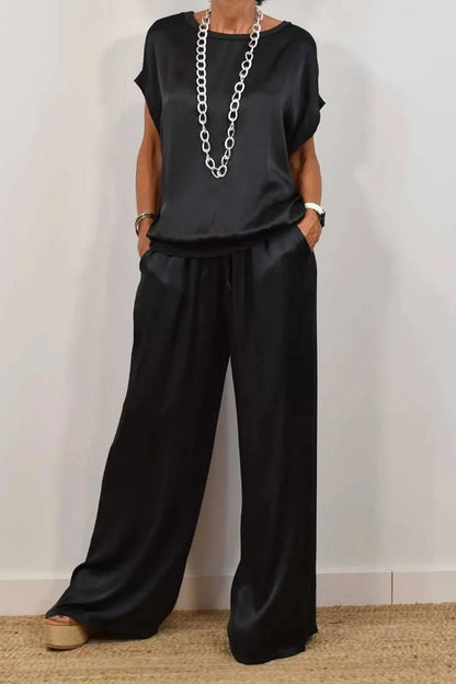 Women Casual Solid Color Sleeveless Blouse Pants Set