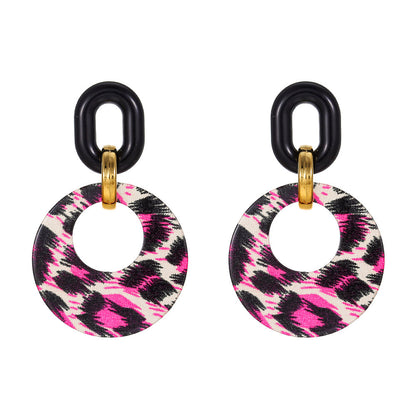 Women Fashion Exaggerated Leopard Round Ear Ring Earrings