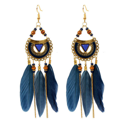 Bohemian Ethnic Style Retro Tassel Feather Earrings
