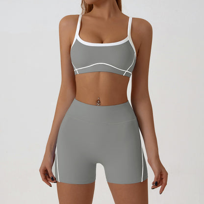 Women Fashion Contrast Color Bra Tight Shorts Set