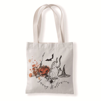 Bolsa de lona con dibujo de gato y calabaza de Halloween
