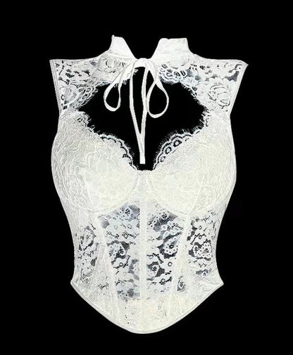 Débardeur sans manches en dentelle de couleur unie et sexy pour femme