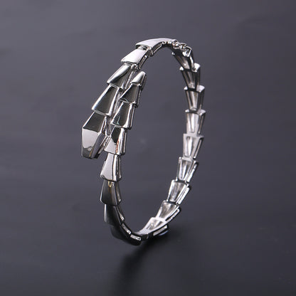 Women Fashion Solid Color Electroplated Snake Bone Bracelet Copper Stylish Jewelry