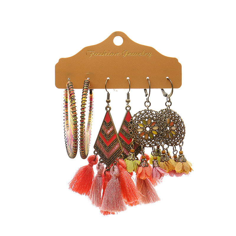 Conjunto de pendientes con borlas creativas retro de estilo étnico bohemio