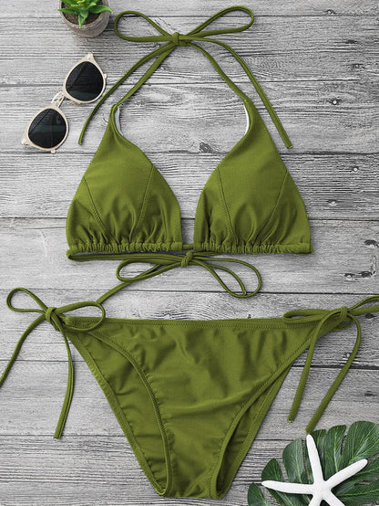 Maillot de bain bikini dos nu sexy et simple pour femme, couleur unie