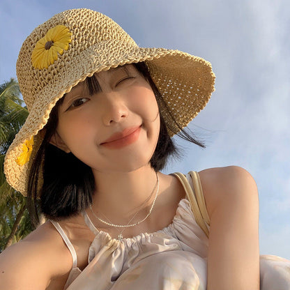 Summer Women Simple Straw Woven Daisy Sun Hat