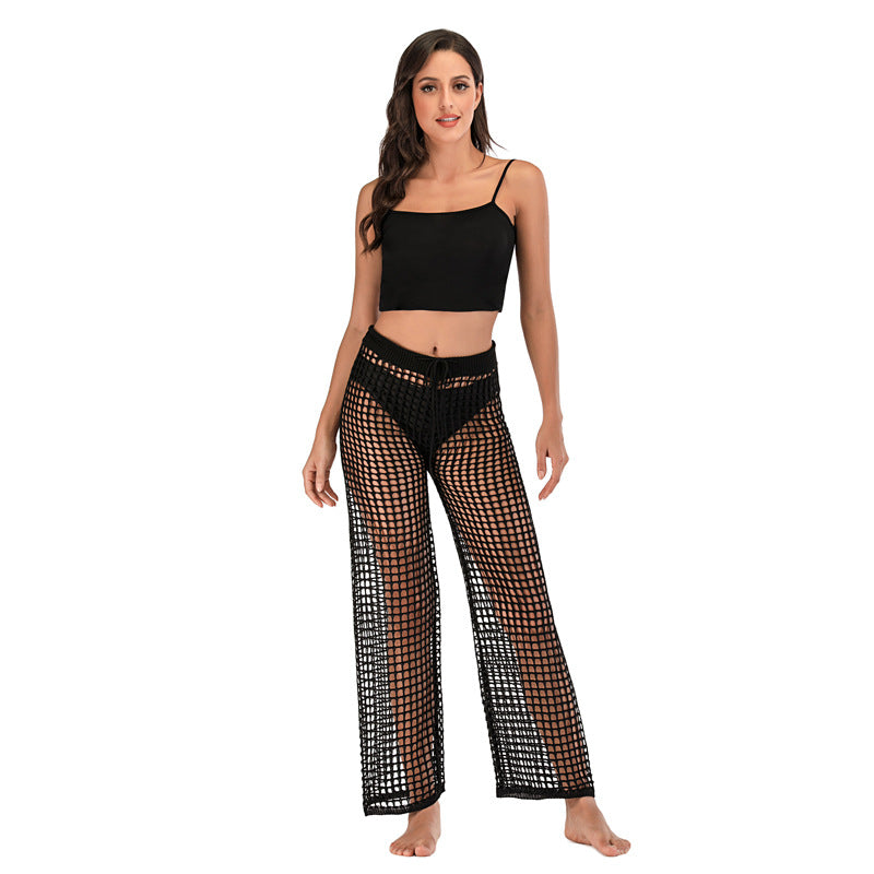 Pantalones anchos de punto con agujeros informales a la moda para mujer