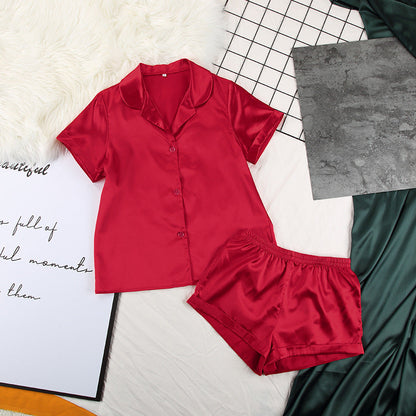 Ensemble pyjama ample et décontracté en soie pour femme, haut à manches courtes et short