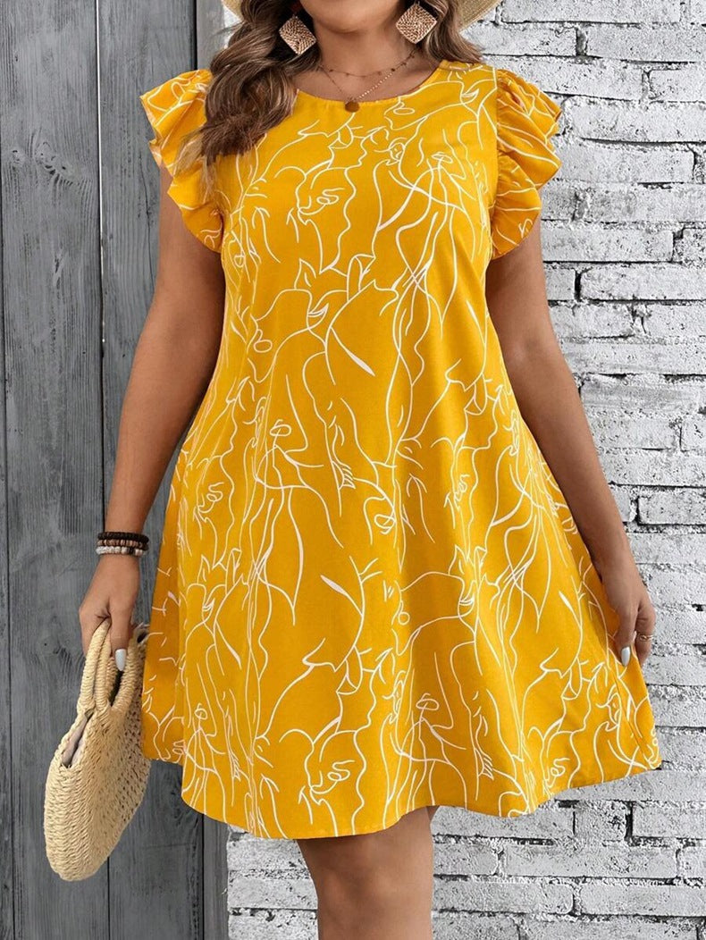 Vestido midi informal sin mangas con estampado de talla grande para mujer en poliéster