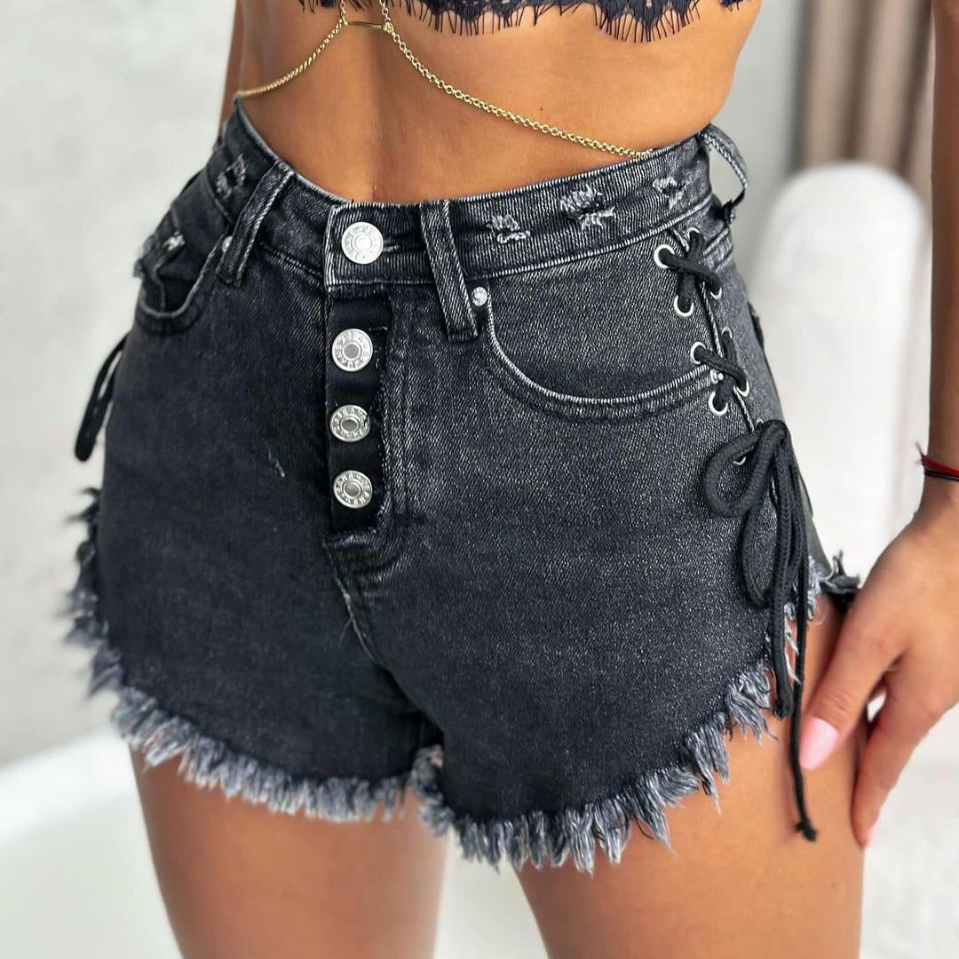 Pantalones cortos vaqueros con tirantes y cintura alta sexis a la moda para mujer