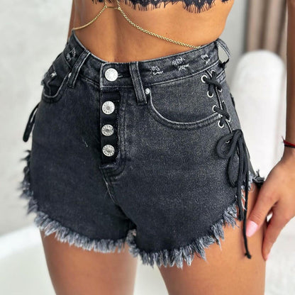 Pantalones cortos vaqueros con tirantes y cintura alta sexis a la moda para mujer