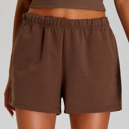 Pantalones cortos casuales de cintura alta de color sólido a la moda para mujer
