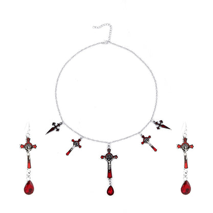 Conjunto de joyas de cruz de murciélago gótica oscura para mujer de Halloween