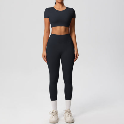 Ensemble de sport deux pièces de yoga pour femmes, couleur unie