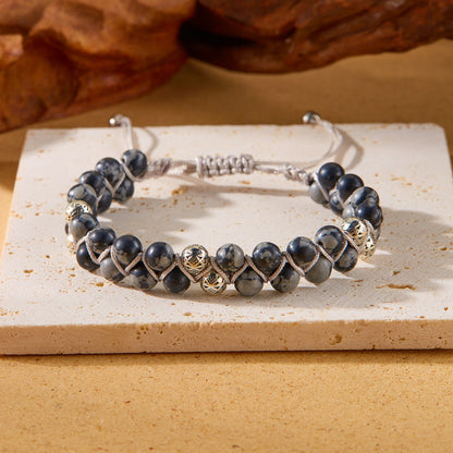 Women Fashion Casual Boho Handmade Woven Double-Layer Winding Natural Stone Bracelet